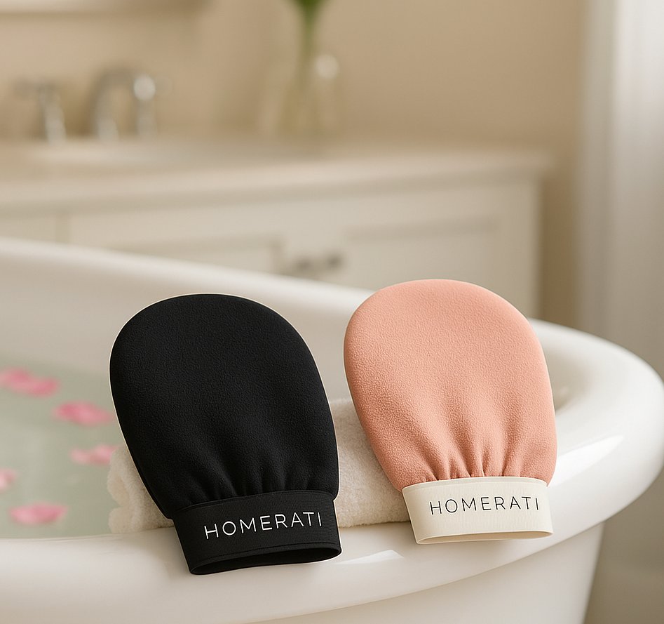 Duo de Gants Exfoliants Homerati - Pack Premium Noir et Rose Poudre